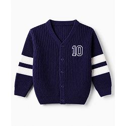 Babyhug Knit Full Sleeves Cardigan with 10 Applique - Navy Blue