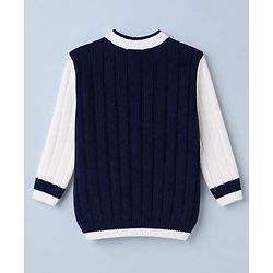 Babyhug Knit Front Open Sweaters with Full Sleeves and B Patch in Navy Blue