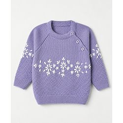 Babyhug Knit Full Sleeves Pullover with Floral Embroidery - Purple