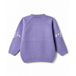 Babyhug Knit Full Sleeves Pullover with Floral Embroidery - Purple