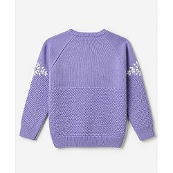 Babyhug Knit Full Sleeves Pullover with Floral Embroidery - Purple