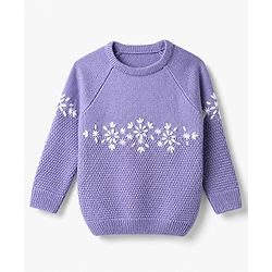 Babyhug Knit Full Sleeves Pullover with Floral Embroidery - Purple