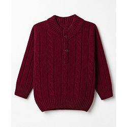 Babyhug Cable Knit Full Sleeves Pullover - Burgandy