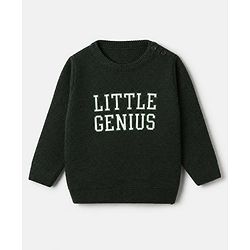 Babyhug Knit Pullover with Full Sleeves and Little Genius Text in Dark Green