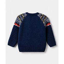 Babyhug Cable Knit Cardigan with Full Sleeves and Geometric Pattern Design in Navy Blue