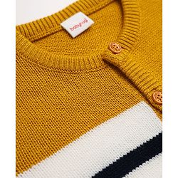 Babyhug Knit Full Sleeves Striped Sweater Set - Mustard & Navy Blue