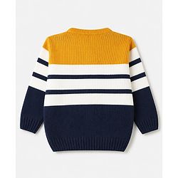 Babyhug Knit Full Sleeves Striped Sweater Set - Mustard & Navy Blue