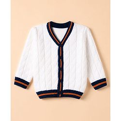Babyhug Cable Knit Full Sleeves Sweater Set - White & Navy Blue