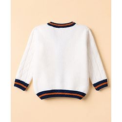 Babyhug Cable Knit Full Sleeves Sweater Set - White & Navy Blue