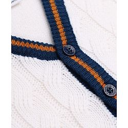 Babyhug Cable Knit Full Sleeves Sweater Set - White & Navy Blue