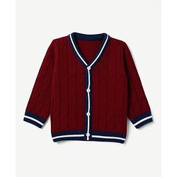 Babyhug Knit Full Sleeves Sweater Set with Cable Knit Design - Maroon