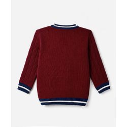 Babyhug Knit Full Sleeves Sweater Set with Cable Knit Design - Maroon