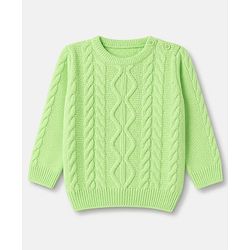 Babyhug Knit Full Sleeves Sweater Set With Cable Knit Design - Green