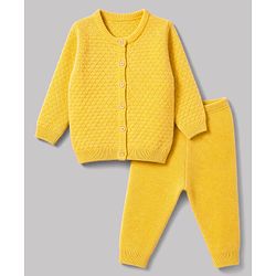 Babyhug Knit Full Sleeves Cable Knit Design Sweater Set - Yellow