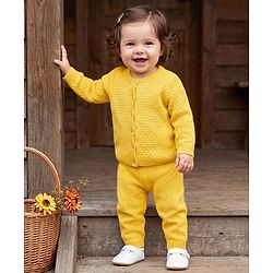 Babyhug Knit Full Sleeves Cable Knit Design Sweater Set - Yellow