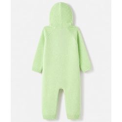Babyhug Fur Woven Full Sleeves Hooded Winter Wear Romper With Applique - Neon Green