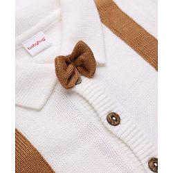 Babyhug Knit Full Sleeves Solid Winter Wear Romper With Bow Applique - White Brown