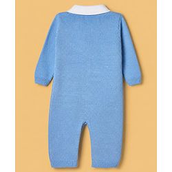 Babyhug Knit Full Sleeves Winter Wear Romper with Bow Applique - Blue