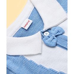 Babyhug Knit Full Sleeves Winter Wear Romper with Bow Applique - Blue
