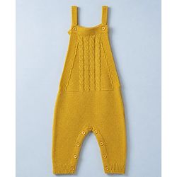 Babyhug Knit Full Sleeves Jacket & Winter Wear Romper With Applique - Yellow