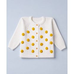 Babyhug Knit Full Sleeves Jacket & Winter Wear Romper With Applique - Yellow