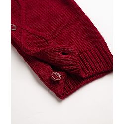 Babyhug Knit Full Sleeves Hooded Winter Wear Romper With Cable Knit Design & Cap -Red