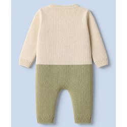 Babyhug Knit Full Sleeves Winter Wear Romper with Full Length and Bear Patch - White