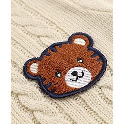 Babyhug Knit Full Sleeves Winter Wear Romper with Full Length and Bear Patch - White