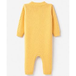 Babyhug Knit Full Sleeves Winter Wear Romper With Cap - Yellow