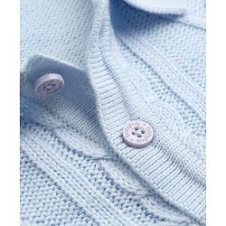Babyhug Knit Full Sleeves Winter Wear Romper With Cap - Light Blue