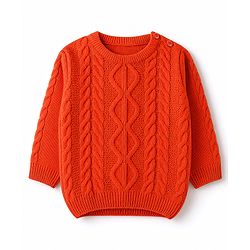 Babyhug Knit Full Sleeves Sweater Set With Cable Knit Design - Orange