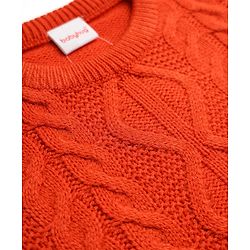 Babyhug Knit Full Sleeves Sweater Set With Cable Knit Design - Orange