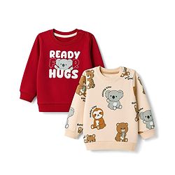 Babyhug Heavy Gauge 100% Cotton Terry Knit Full Sleeves Sweatshirts With Koala and Text Print Pack of 2 - Red & Beige