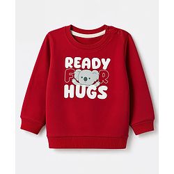 Babyhug Heavy Gauge 100% Cotton Terry Knit Full Sleeves Sweatshirts With Koala and Text Print Pack of 2 - Red & Beige