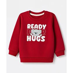 Babyhug Heavy Gauge 100% Cotton Terry Knit Full Sleeves Sweatshirts With Koala and Text Print Pack of 2 - Red & Beige