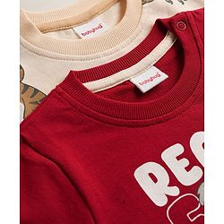 Babyhug Heavy Gauge 100% Cotton Terry Knit Full Sleeves Sweatshirts With Koala and Text Print Pack of 2 - Red & Beige