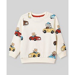 Babyhug 100% Cotton Terry Knit Full Sleeves Sweatshirts with Vehicle and Animal Print Pack of 2 - Beige & Red