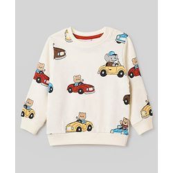 Babyhug 100% Cotton Terry Knit Full Sleeves Sweatshirts with Vehicle and Animal Print Pack of 2 - Beige & Red
