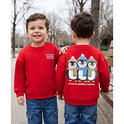 Babyhug 100% Cotton Terry Knit Heavy Gauge Sweatshirt With Full Sleeves and Penguin Print - Red