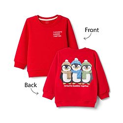 Babyhug 100% Cotton Terry Knit Heavy Gauge Sweatshirt With Full Sleeves and Penguin Print - Red