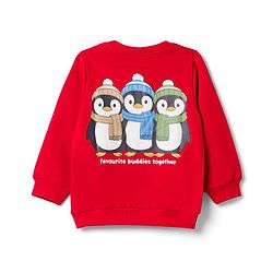 Babyhug 100% Cotton Terry Knit Heavy Gauge Sweatshirt With Full Sleeves and Penguin Print - Red