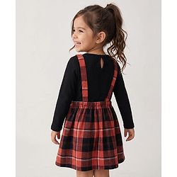 Babyhug Cotton Woven Dress with Full Sleeves and Checked Print -Red