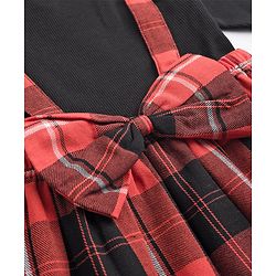 Babyhug Cotton Woven Dress with Full Sleeves and Checked Print -Red