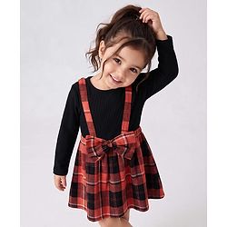 Babyhug Cotton Woven Dress with Full Sleeves and Checked Print -Red
