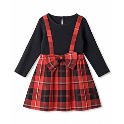 Babyhug Cotton Woven Dress with Full Sleeves and Checked Print -Red