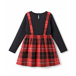 Babyhug Cotton Woven Dress with Full Sleeves and Checked Print -Red