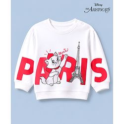 Babyhug Disney 100% Cotton Terry Knit Full Sleeves Drop Shoulder Sweatshirt With Marie Print - White
