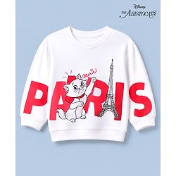Babyhug Disney 100% Cotton Terry Knit Full Sleeves Drop Shoulder Sweatshirt With Marie Print - White
