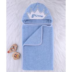 Babyhug Microfiber Cotton Knit Towel With Hood & Embroidery L 74 x B 73 cm - Blue