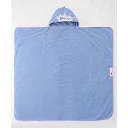 Babyhug Microfiber Cotton Knit Towel With Hood & Embroidery L 74 x B 73 cm - Blue